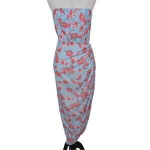 NEW Adeirlina Floral Corset Maxi Dress Womens Size Medium Blue Strapless